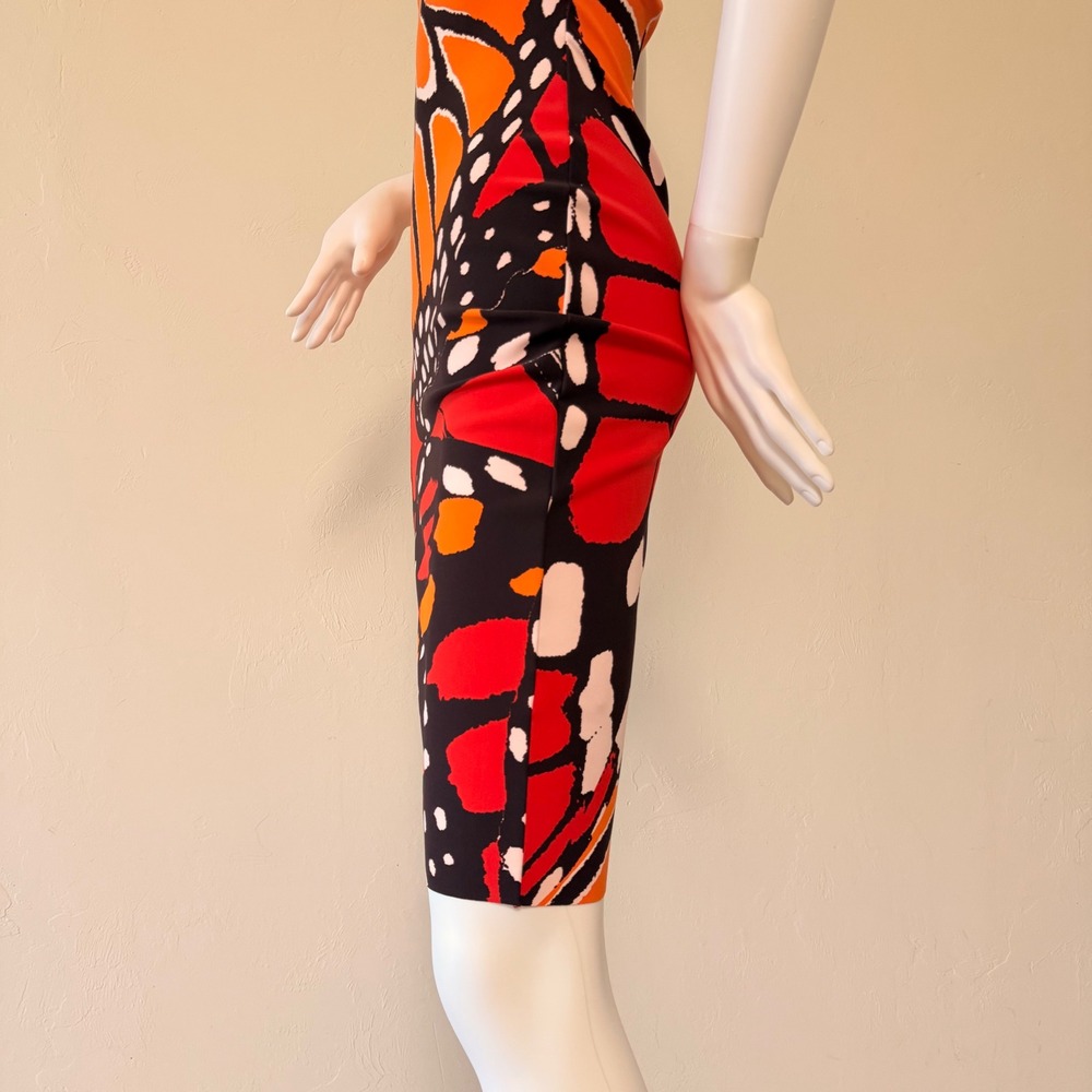 Chiara Boni Le Petite Robe Butterfly Print Sheath Dress Orange Red 36 Italy Made - Picture 5 of 11